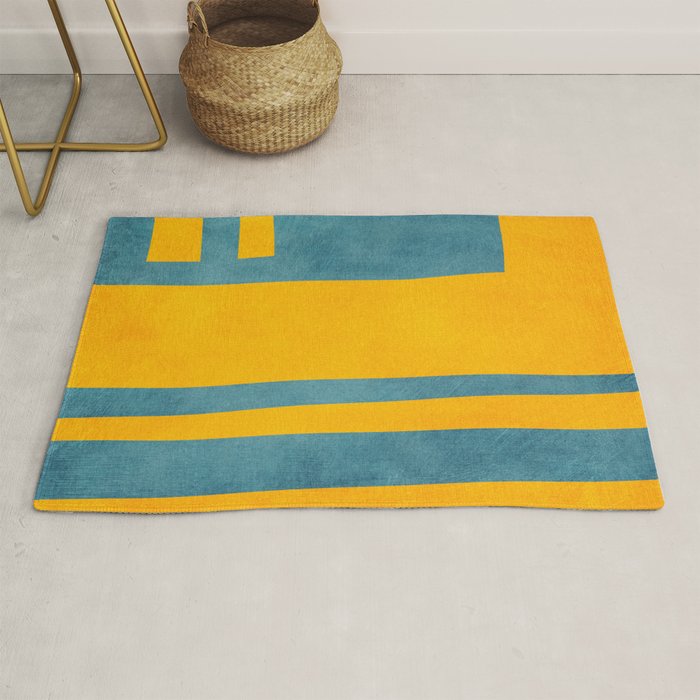 Yellow Teal Abstract Minimalist Artwork Rug Gallery Image 1
