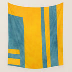 Yellow Teal Abstract Minimalist Artwork Wall Tapestry Gallery Image 4