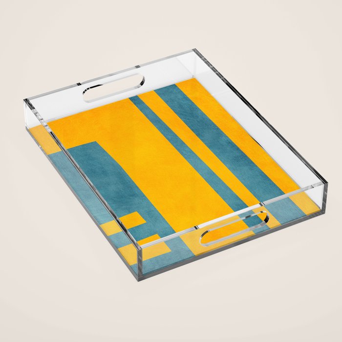 Yellow Teal Abstract Minimalist Artwork Acrylic Tray Gallery Image 1
