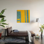 Yellow Teal Abstract Minimalist Artwork Wood Wall Art Gallery Image 2