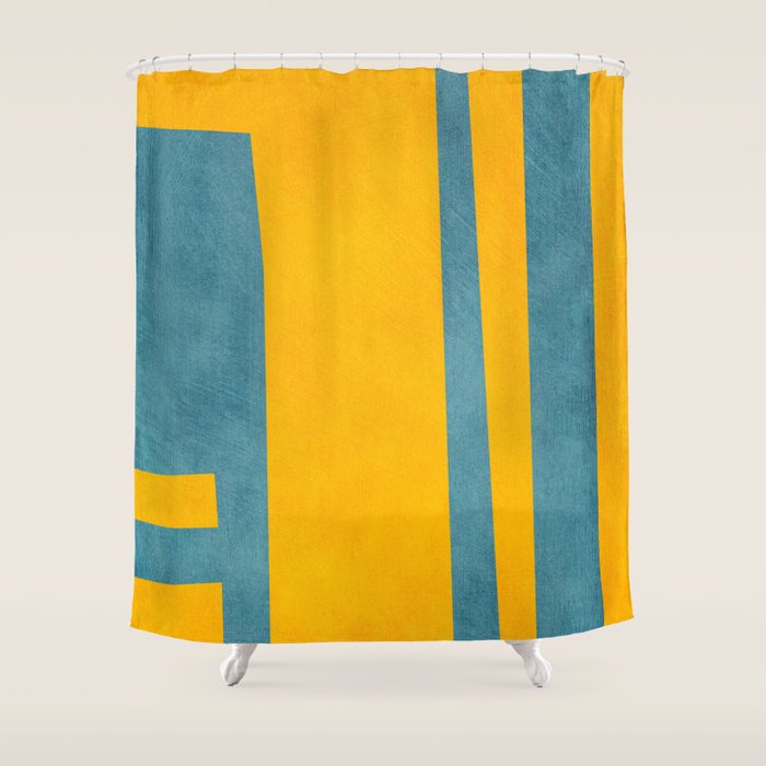 Yellow Teal Abstract Minimalist Artwork Shower Curtain Gallery Image 1