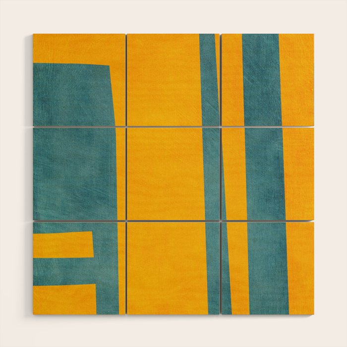 Yellow Teal Abstract Minimalist Artwork Wood Wall Art Gallery Image 1