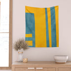 Yellow Teal Abstract Minimalist Artwork Wall Tapestry Gallery Image 2