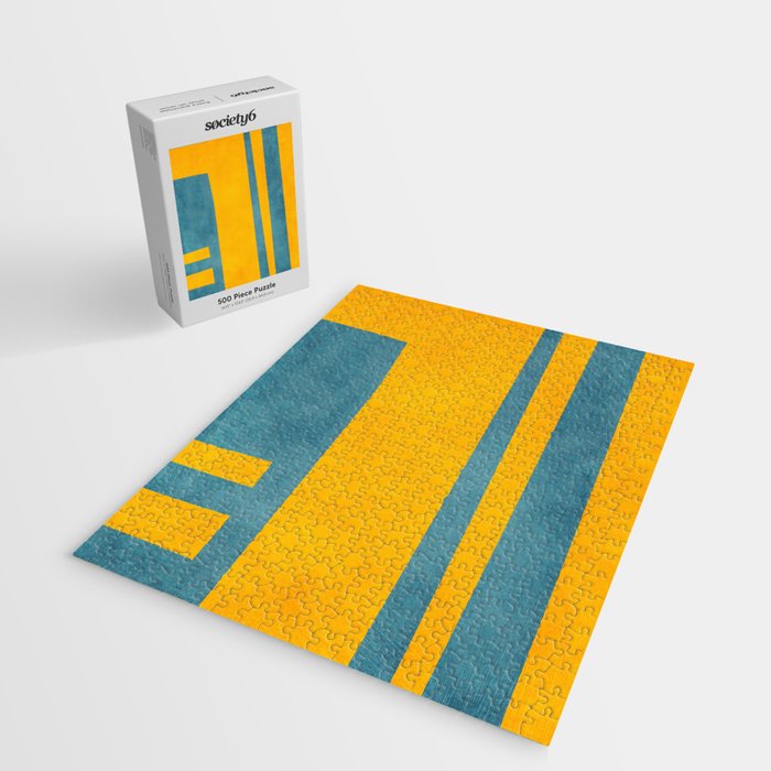 Yellow Teal Abstract Minimalist Artwork Jigsaw Puzzle Gallery Image 2