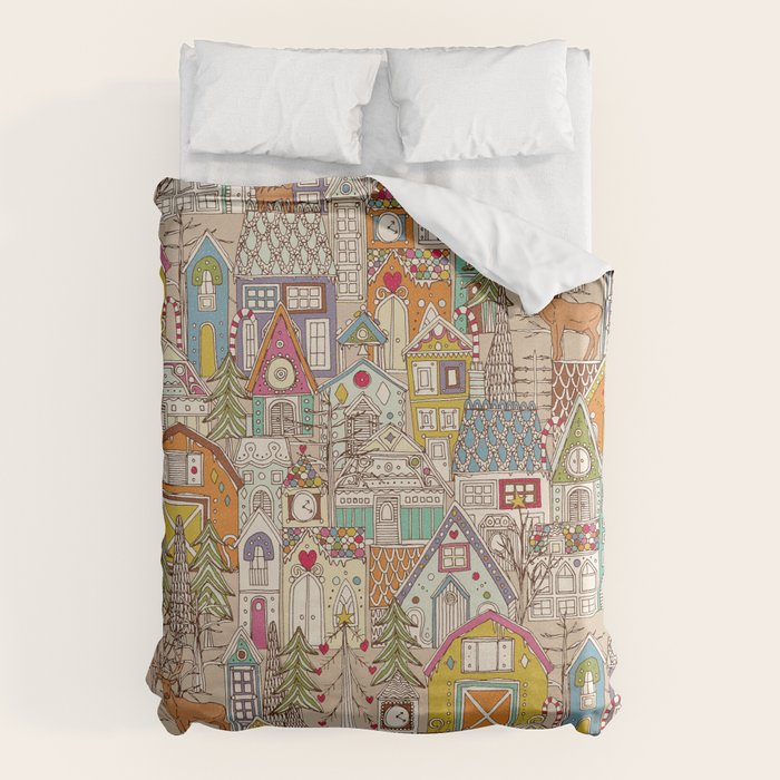 vintage gingerbread town Duvet Cover Gallery Image 1