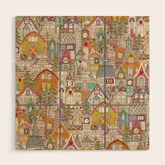 vintage gingerbread town Wood Wall Art Gallery Image 1