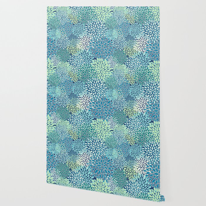 Christmas, Floral Prints, Teal, Blue and Green, Colour Prints Wallpaper Gallery Image 2