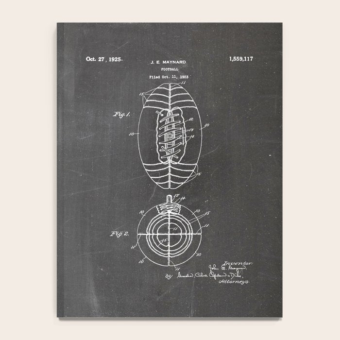 American Football Patent - Football Art - Black Chalkboard Notebook Gallery Image 4