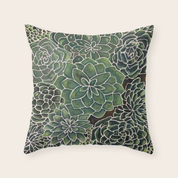 Watercolor Succulents Throw Pillow Gallery Image 6