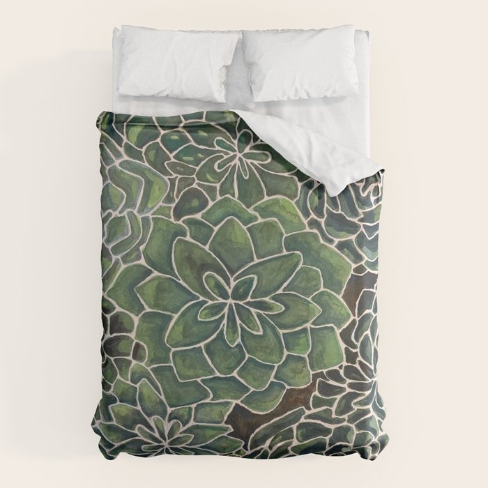 Watercolor Succulents Duvet Cover Gallery Image 1
