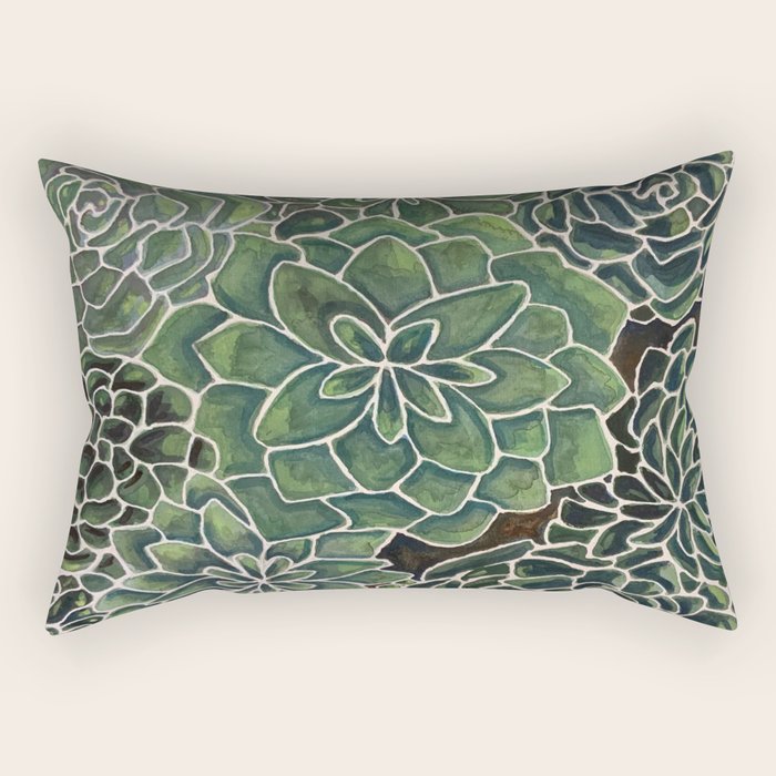 Watercolor Succulents Rectangular Pillow Gallery Image 2
