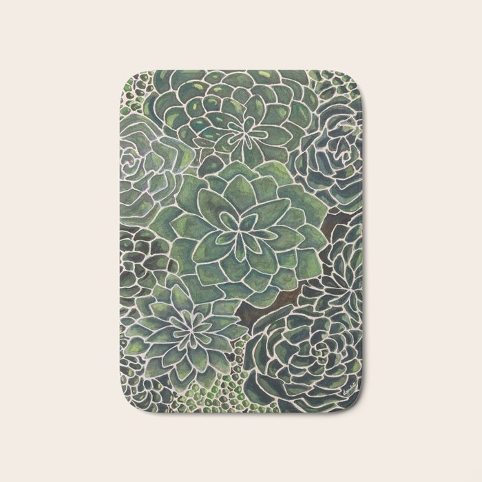 Watercolor Succulents Bath Mat Gallery Image 1