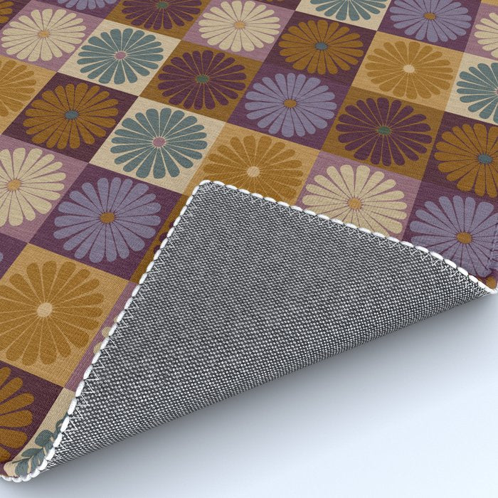 Retro Flowers Check Pattern X Rug Gallery Image 4