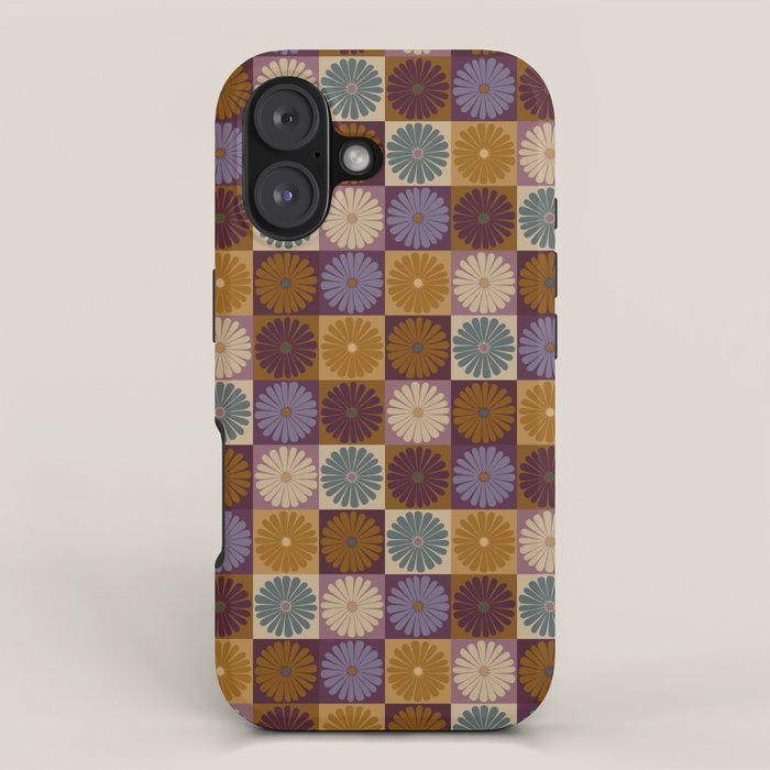 Retro Flowers Check Pattern X iPhone Case Gallery Image 1