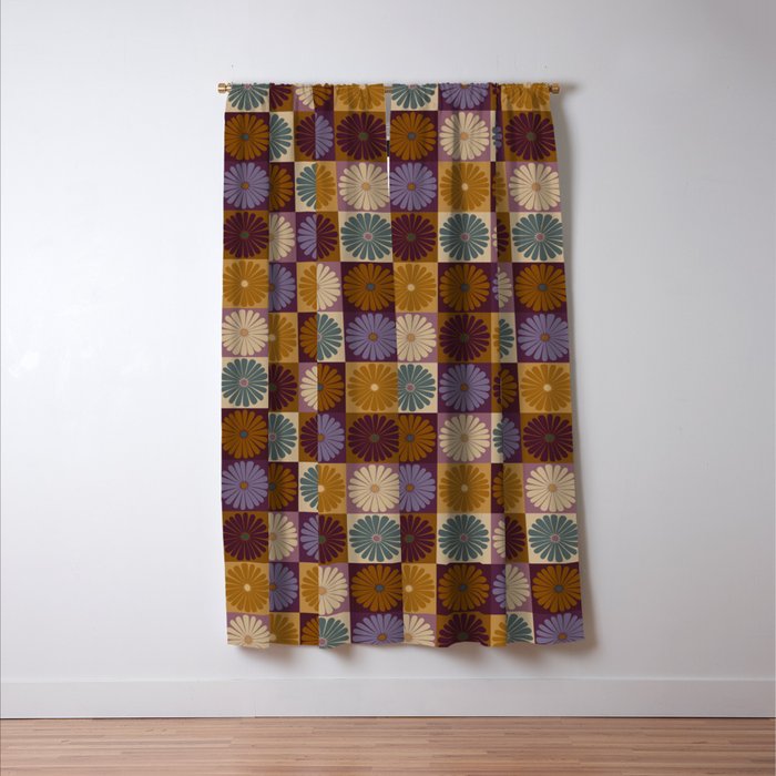 Retro Flowers Check Pattern X Window Curtain Gallery Image 3