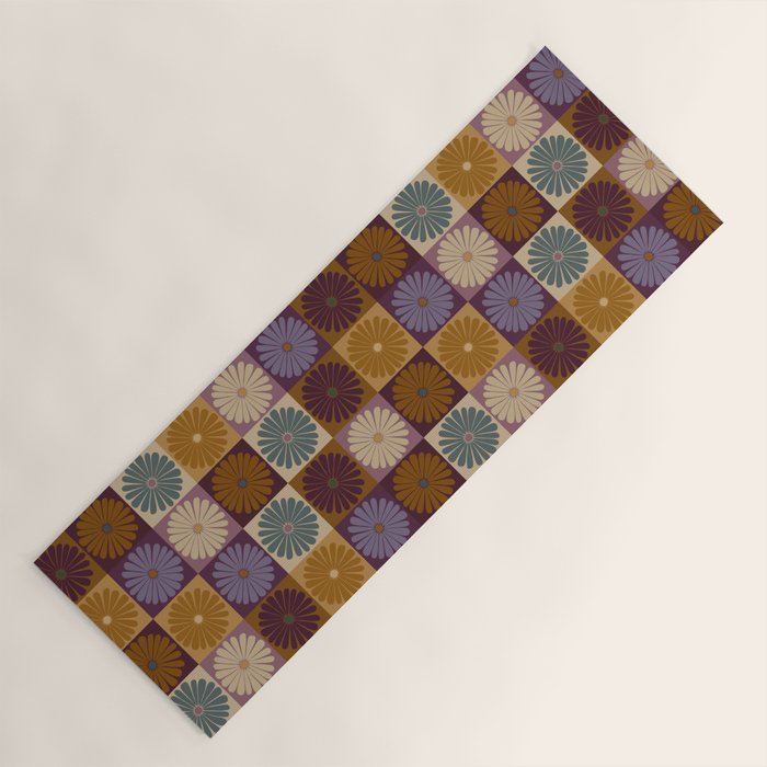Retro Flowers Check Pattern X Yoga Mat Gallery Image 1
