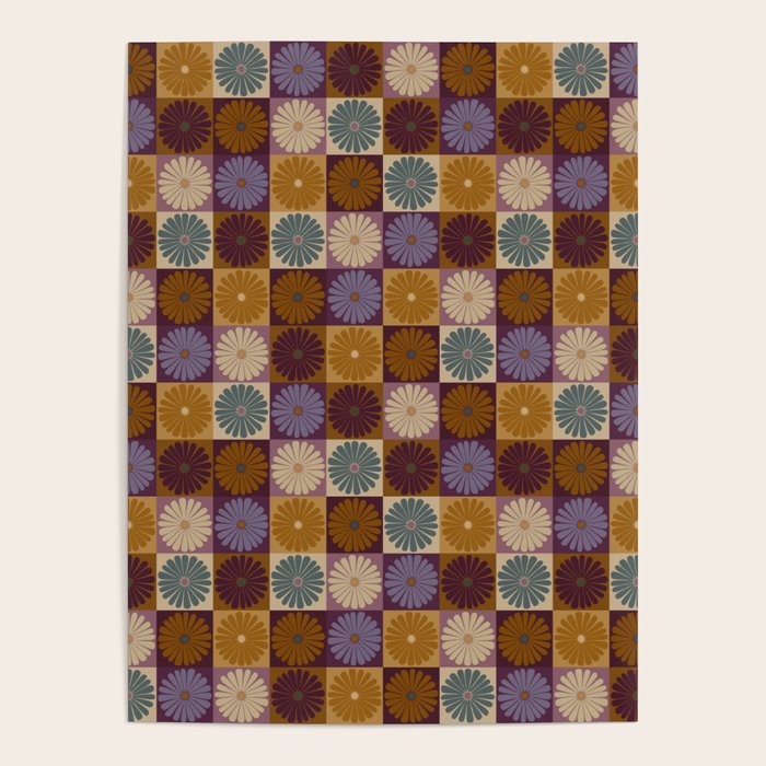 Retro Flowers Check Pattern X Poster Gallery Image 4