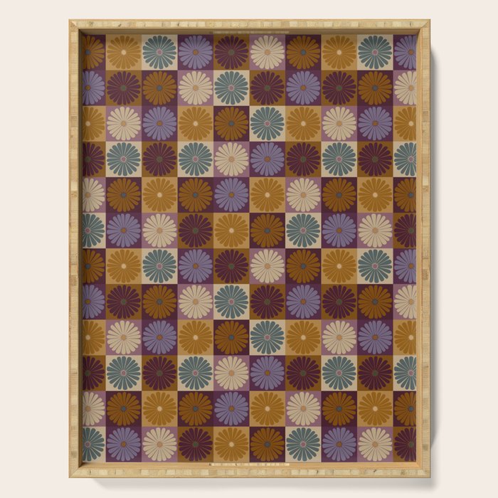 Retro Flowers Check Pattern X Serving Tray Gallery Image 1