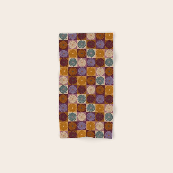 Retro Flowers Check Pattern X Bath Towel Gallery Image 1