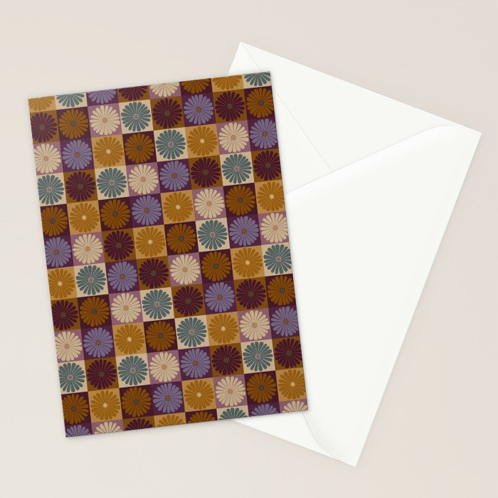Retro Flowers Check Pattern X Stationery Card Gallery Image 2