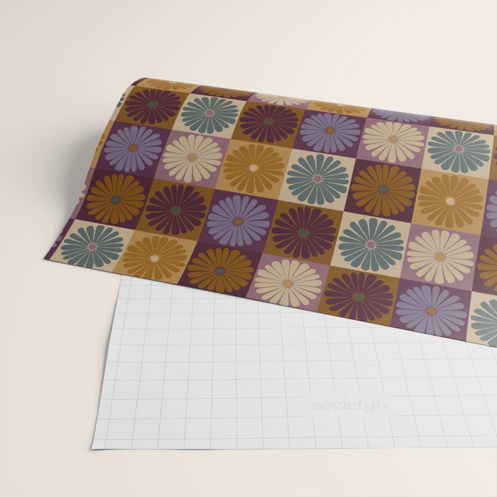 Retro Flowers Check Pattern X Wrapping Paper Gallery Image 2