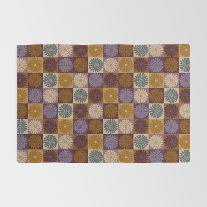 Retro Flowers Check Pattern X Rug Gallery Image 2