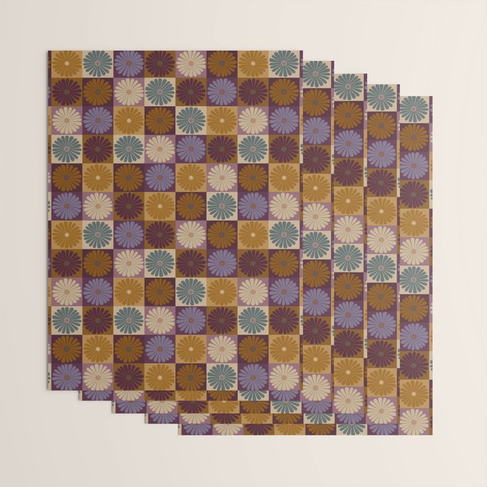 Retro Flowers Check Pattern X Wrapping Paper Gallery Image 3