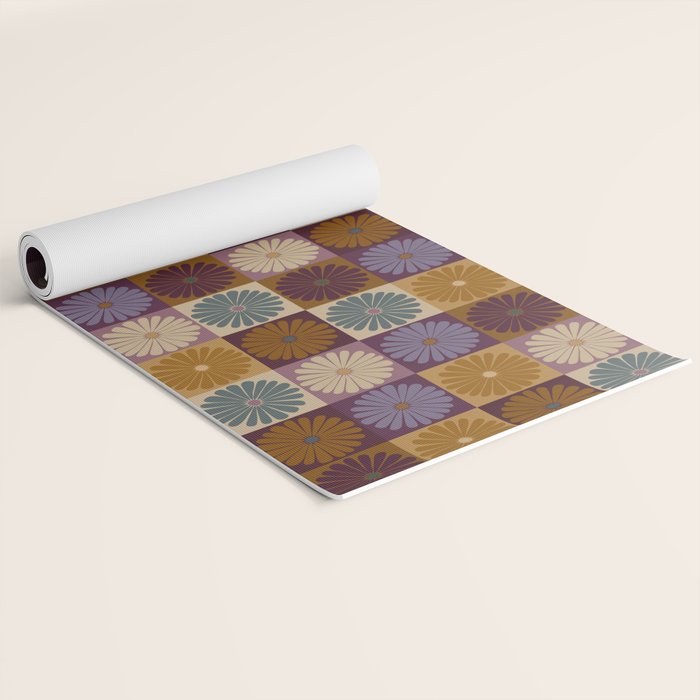 Retro Flowers Check Pattern X Yoga Mat Gallery Image 2