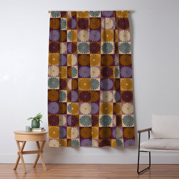 Retro Flowers Check Pattern X Window Curtain Gallery Image 5