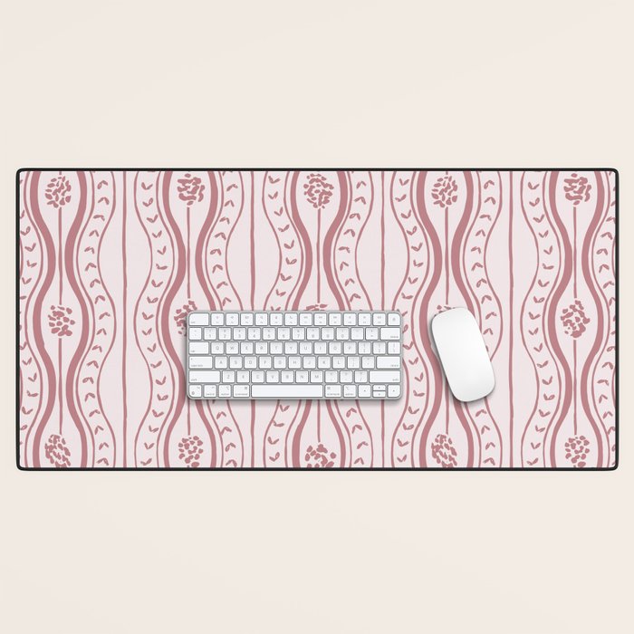 Wavy lines and tiny blooms - dusty rose old pink tones pattern Desk Mat Gallery Image 1
