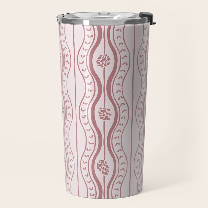 Wavy lines and tiny blooms - dusty rose old pink tones pattern Travel Mug Gallery Image 2
