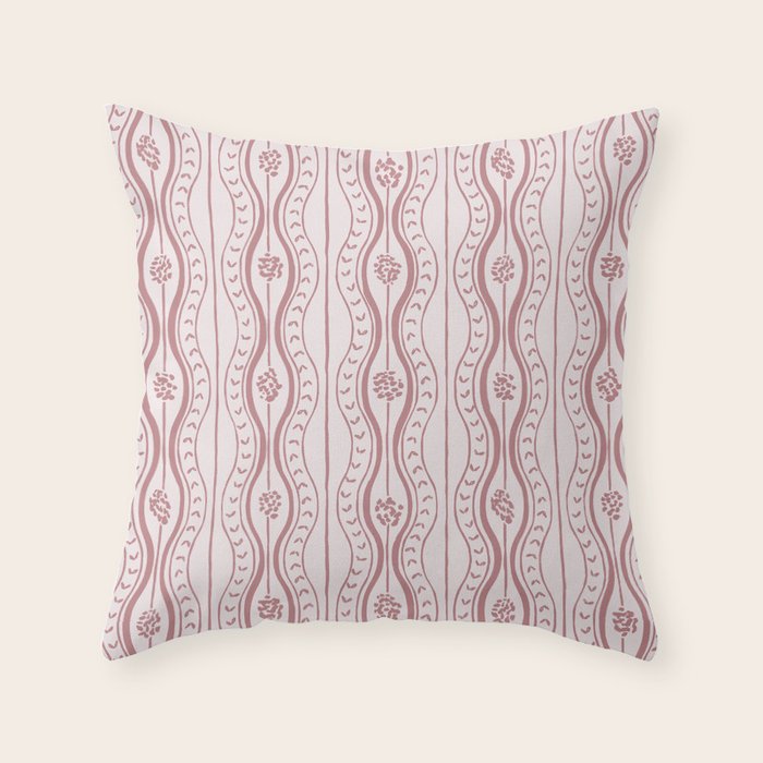 Wavy lines and tiny blooms - dusty rose old pink tones pattern Throw Pillow Gallery Image 1