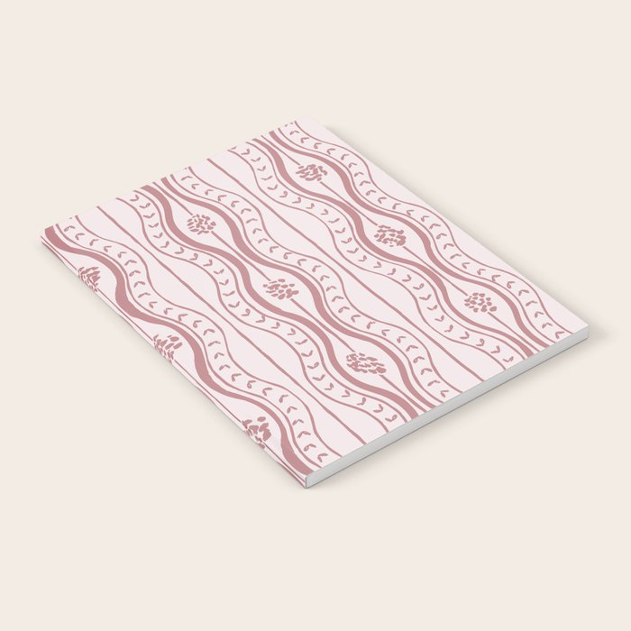 Wavy lines and tiny blooms - dusty rose old pink tones pattern Notebook Gallery Image 2