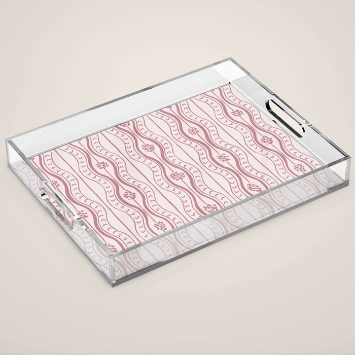 Wavy lines and tiny blooms - dusty rose old pink tones pattern Acrylic Tray Gallery Image 1