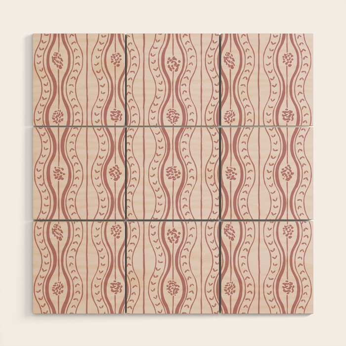 Wavy lines and tiny blooms - dusty rose old pink tones pattern Wood Wall Art Gallery Image 1