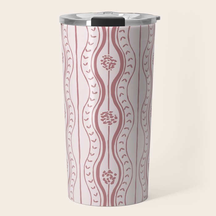 Wavy lines and tiny blooms - dusty rose old pink tones pattern Travel Mug Gallery Image 1