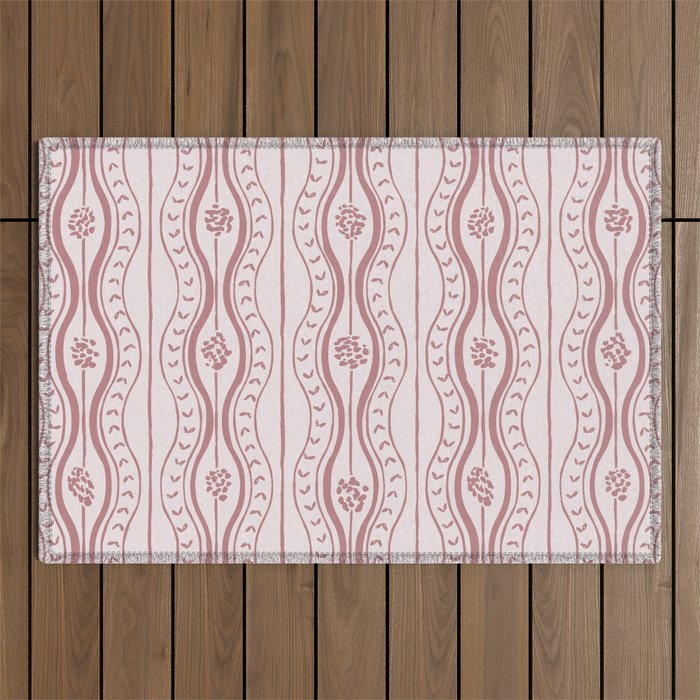 Wavy lines and tiny blooms - dusty rose old pink tones pattern Outdoor Rug Gallery Image 1