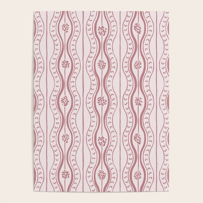 Wavy lines and tiny blooms - dusty rose old pink tones pattern Poster Gallery Image 4