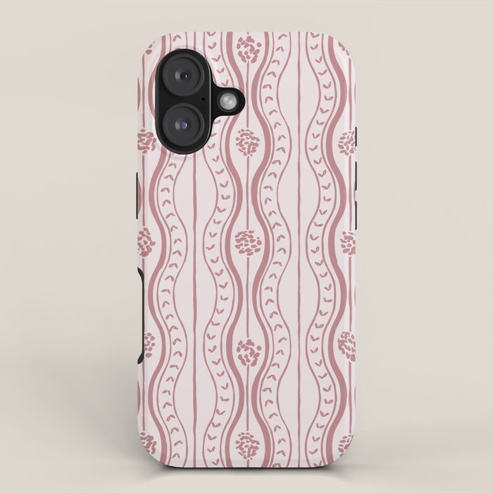 Wavy lines and tiny blooms - dusty rose old pink tones pattern iPhone Case Gallery Image 1