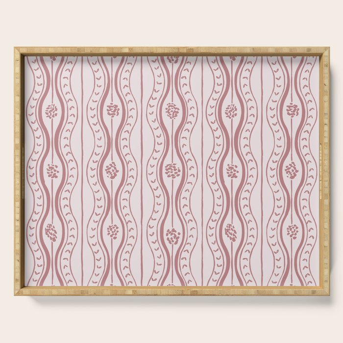 Wavy lines and tiny blooms - dusty rose old pink tones pattern Serving Tray Gallery Image 1