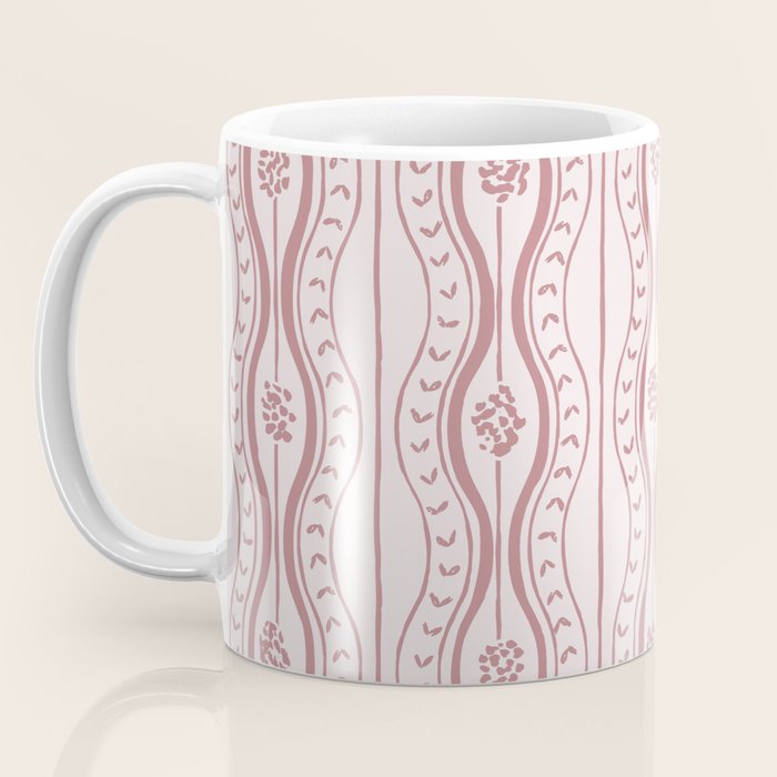 Wavy lines and tiny blooms - dusty rose old pink tones pattern Coffee Mug Gallery Image 3