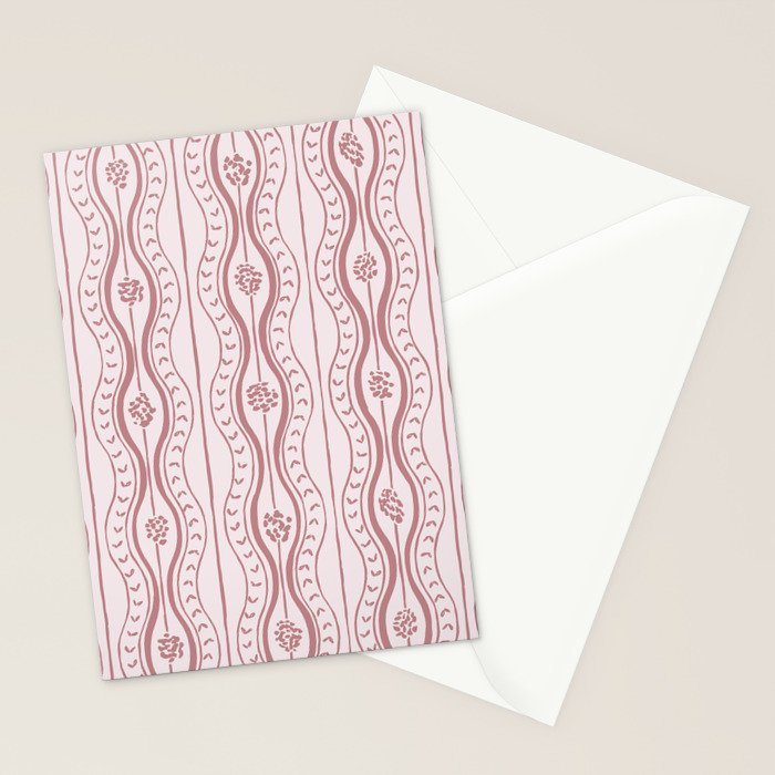 Wavy lines and tiny blooms - dusty rose old pink tones pattern Stationery Card Gallery Image 2
