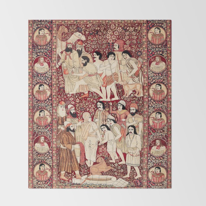 Kerman South Persian Pictorial Rug with Joseph Throw Blanket Gallery Image 2