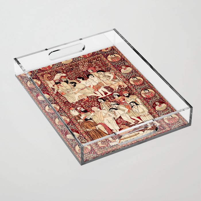 Kerman South Persian Pictorial Rug with Joseph Acrylic Tray Gallery Image 1
