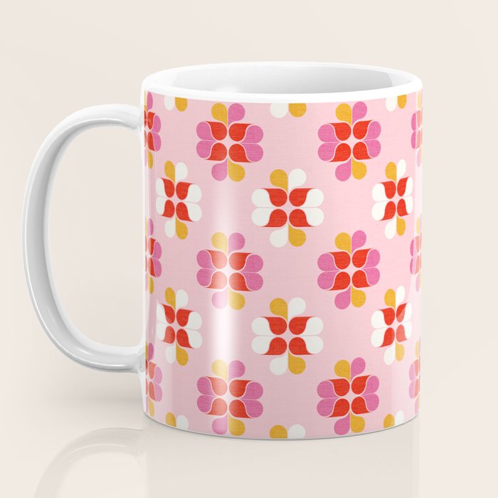 Retro Floral Pattern in Pink, Red, and Orange Coffee Mug Gallery Image 3