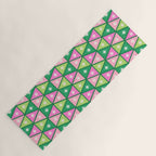 Mid-Century Modern Geometric Christmas Triangles - Green and Pink Yoga Mat Gallery Image 1