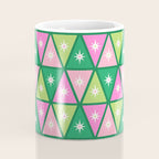Mid-Century Modern Geometric Christmas Triangles - Green and Pink Coffee Mug Gallery Image 4