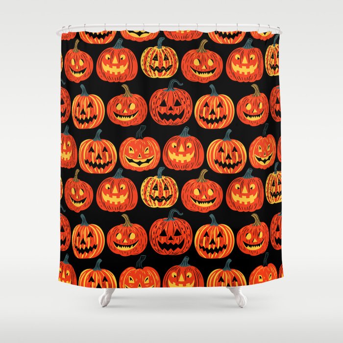 Halloween jack o lantern pumpkin cartoon pattern Shower Curtain Gallery Image 1