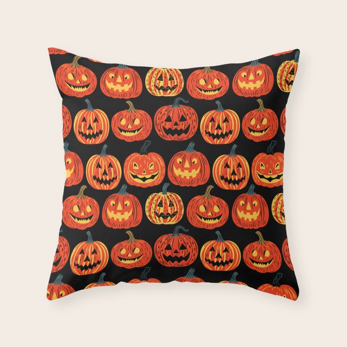 Halloween jack o lantern pumpkin cartoon pattern Throw Pillow Gallery Image 6