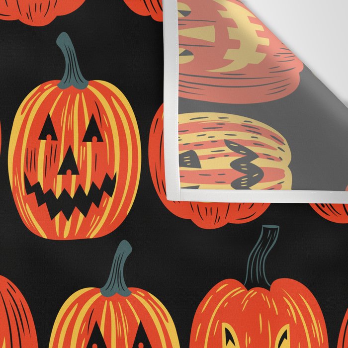 Halloween jack o lantern pumpkin cartoon pattern Wall Tapestry Gallery Image 3